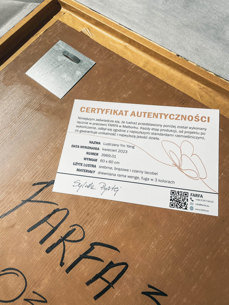 certyfikat autentyczności lustraże FARFA.